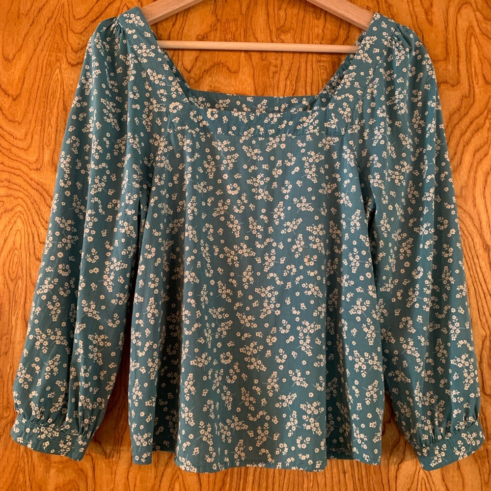 a.n.a Teal Floral Blouse